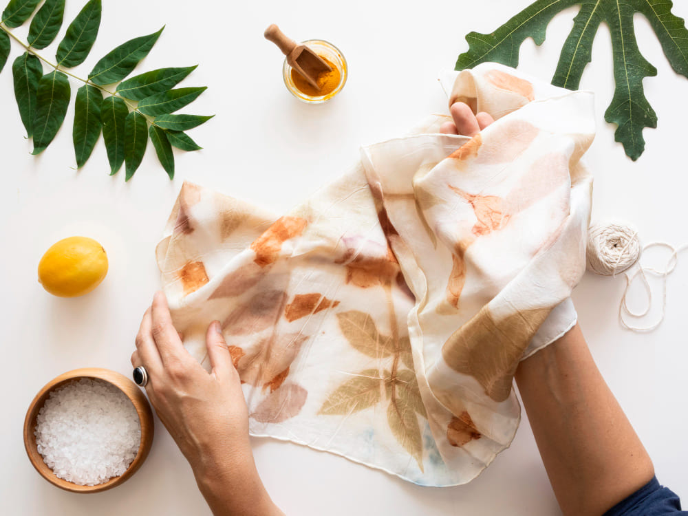 Eco-printed textiles with botanical designs